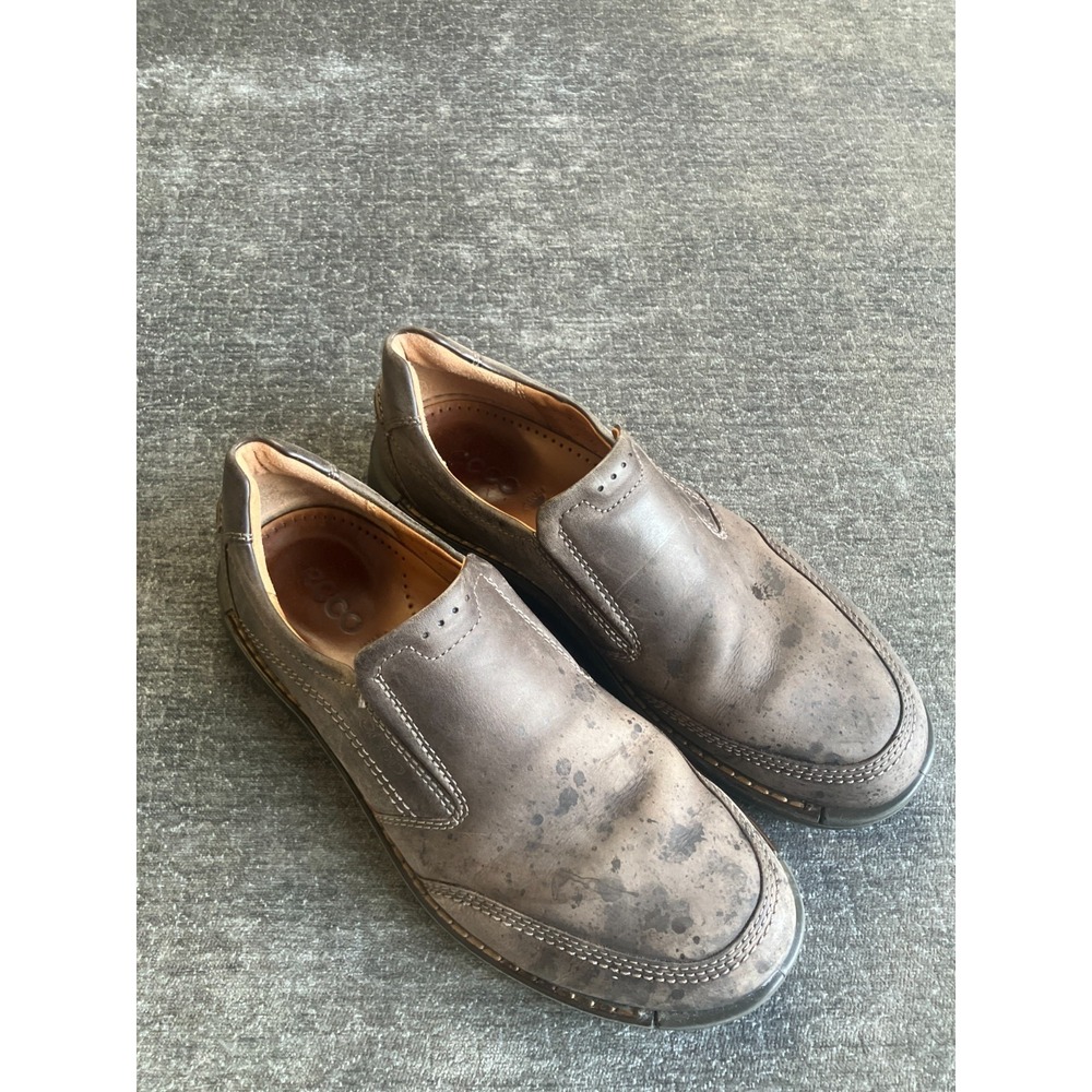 ECCO Fusion Loafer Mens EU 43-44 Brown Leather Round Toe Slip On Casual Shoes